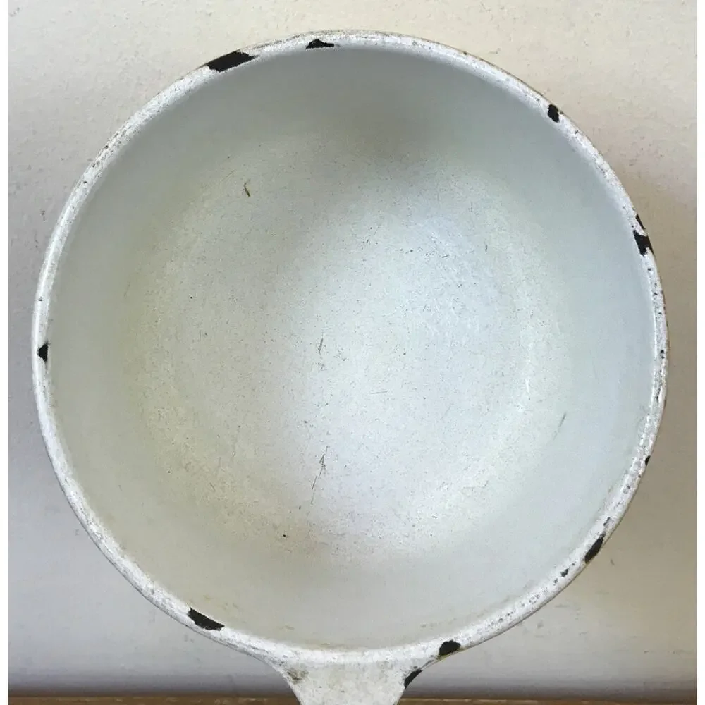 Vtg GHC Finesse Japan Enamelware Cast Iron Yellow White Cooking Pot Pan 1 Liter